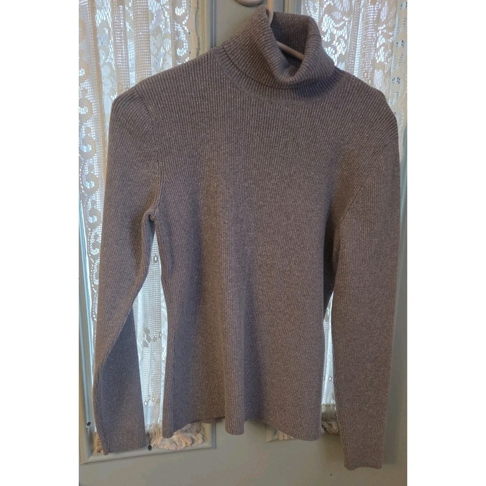 Size Lg LIZ CLAIBORNE Gray Silver Shimmer Sweater Turtleneck Long Sleeve NWOT
